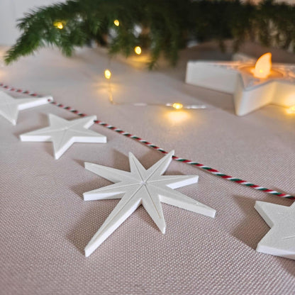 Hanging Stars, Set of 5, 3D Printed Holiday Garland Ornaments, Minimalist Christmas Tree Decor, Scandinavian Style