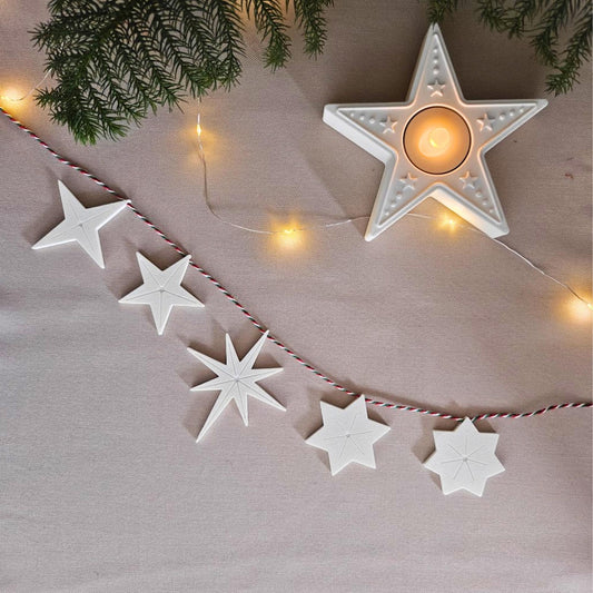 Hanging Stars, Set of 5, 3D Printed Holiday Garland Ornaments, Minimalist Christmas Tree Decor, Scandinavian Style