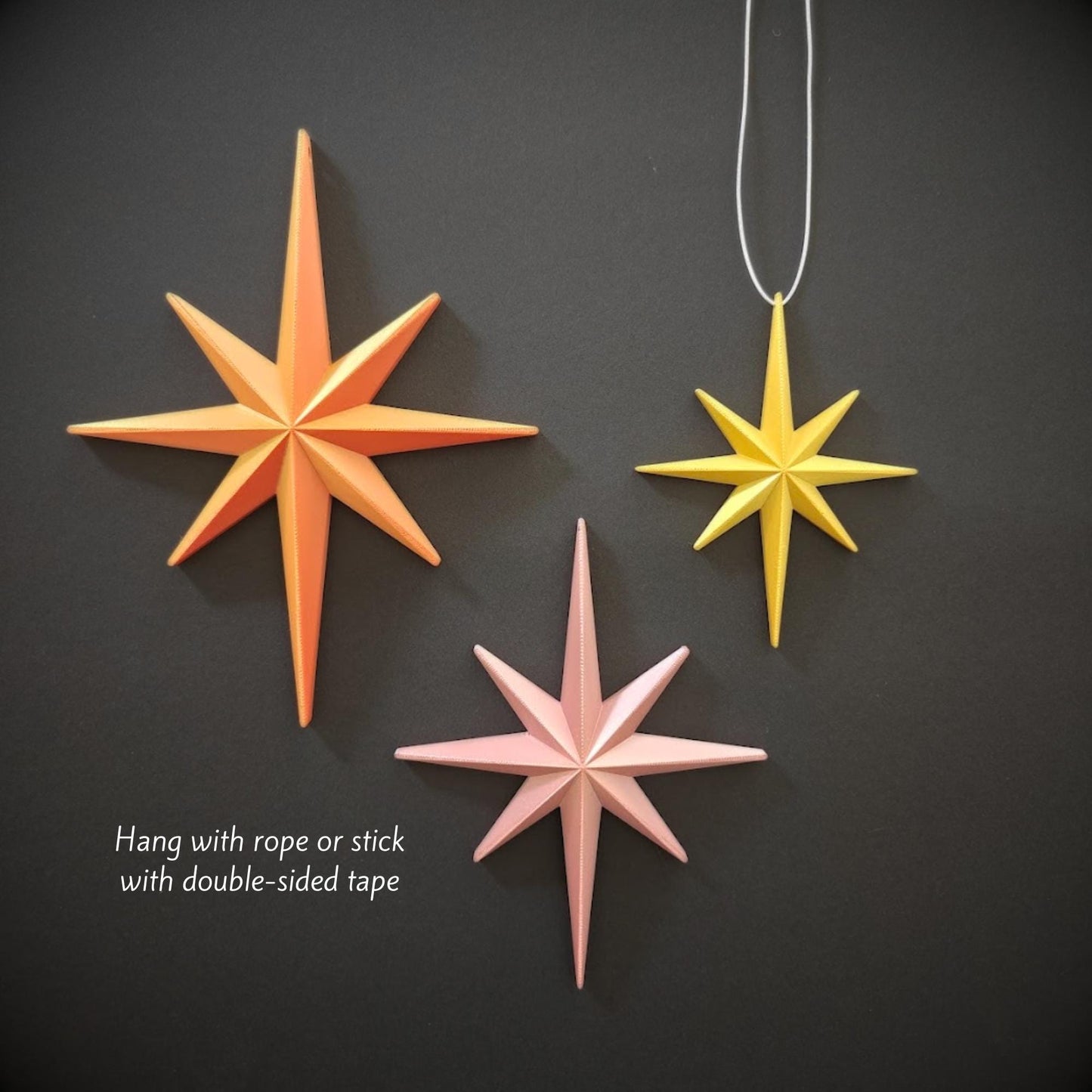 Star Ornaments, 3D Printed Wall & Tree Decorations, Retro Holiday Decor, Mid Century Starburst Wall Art, Gift Wrapping