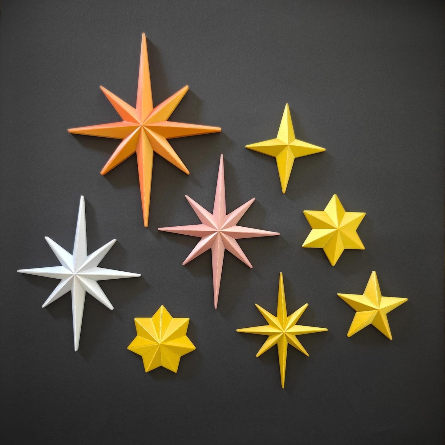Star Ornaments, 3D Printed Wall & Tree Decorations, Retro Holiday Decor, Mid Century Starburst Wall Art, Gift Wrapping