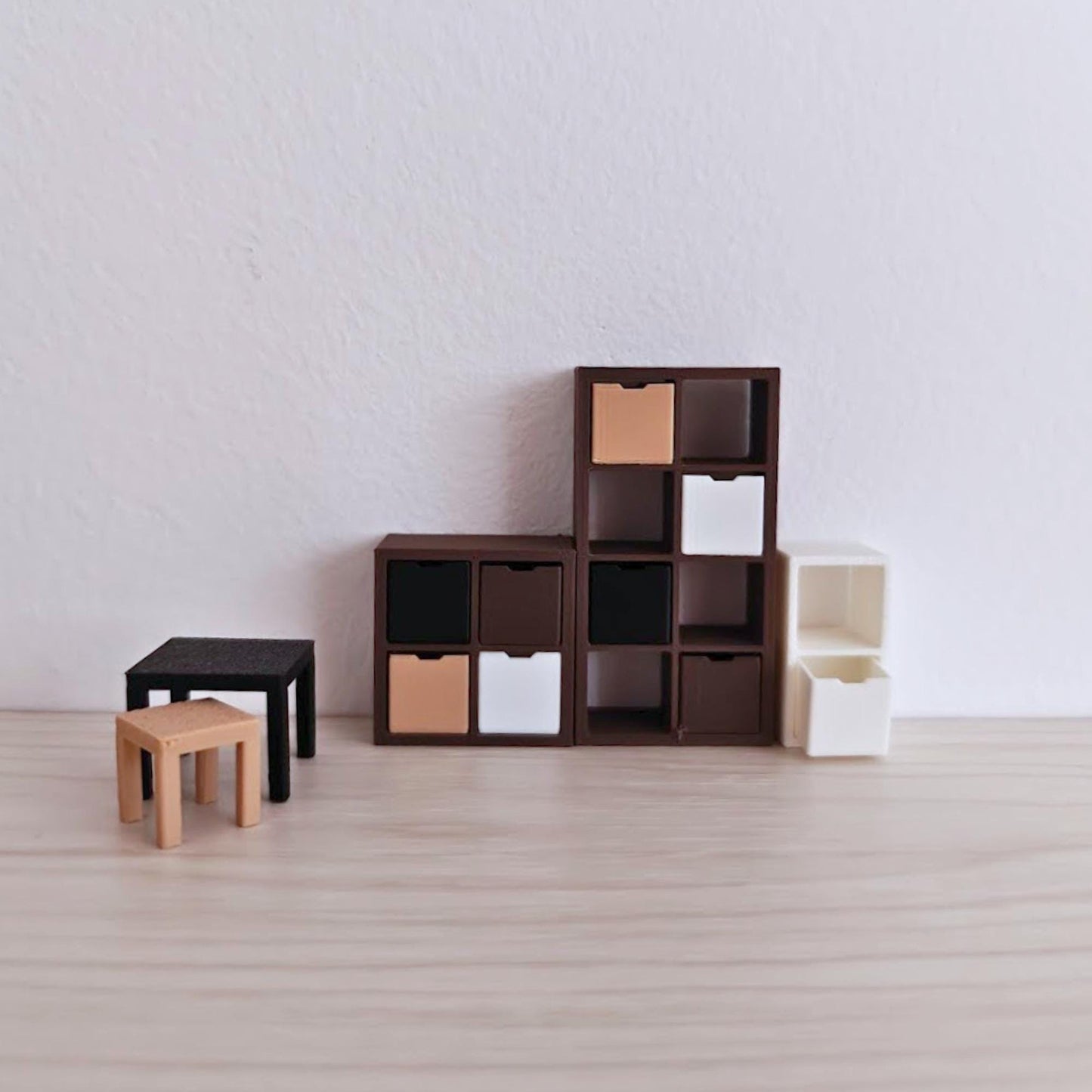 Miniature Scandinavian Furniture, Modern Shelving & Tables, 3D Printed Dollhouse Furniture in 1/64, 1/24, 1/18 Scale or Custom Size