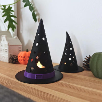 Witch Hat LED Tealight Shade, Stackable & Customizable 3D Printed White Halloween Decor, For LED Lights Only