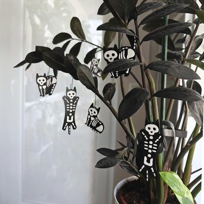 Skeleton Cat Ornaments Set of 3, Halloween Hanging Decor, Creepy Cute Halloween Cats, 3d printed Hanging Decorations