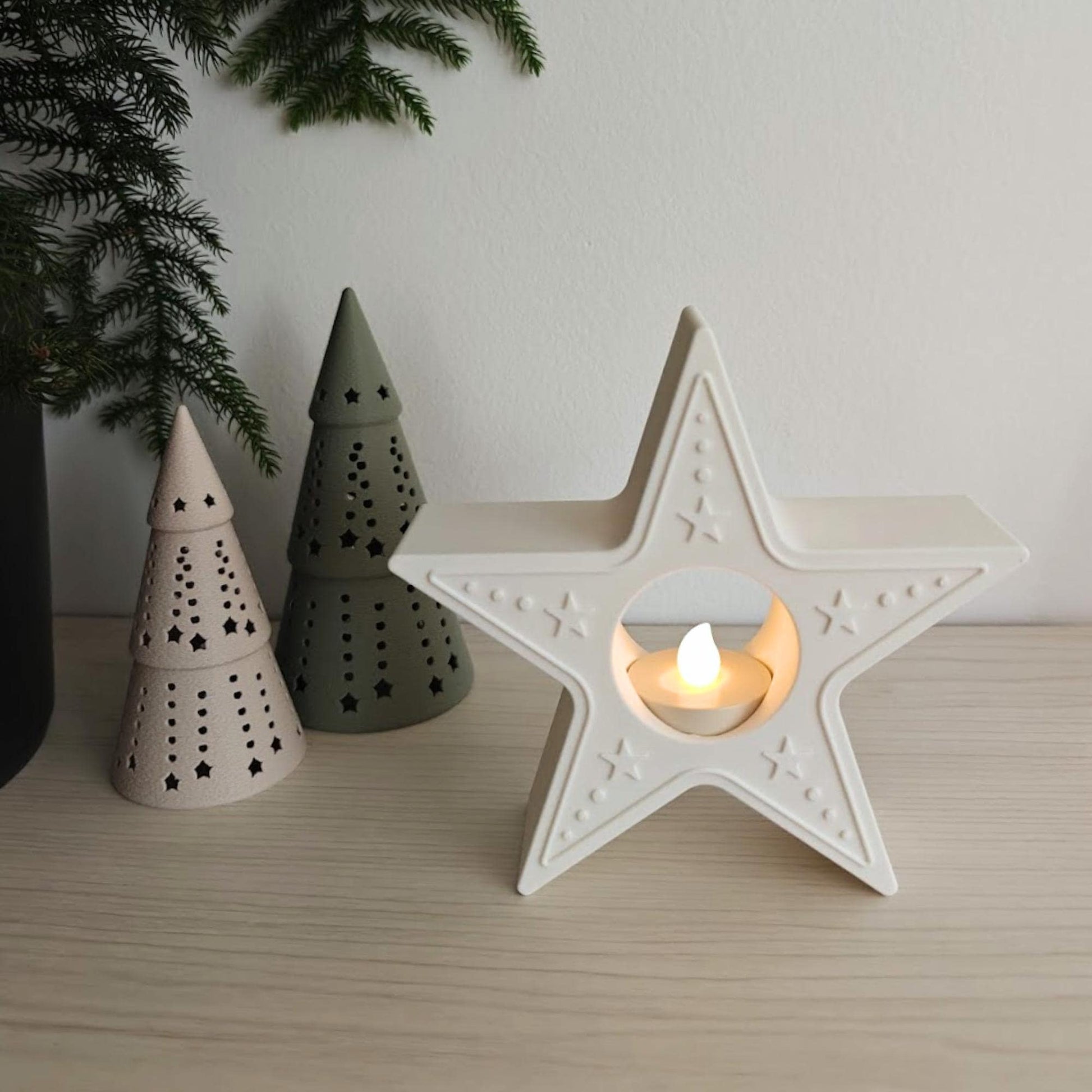 Star Tealight Candle Holder, 3D Printed Christmas & Winter Holiday Decor, Christmas Decoration for LED Tealights