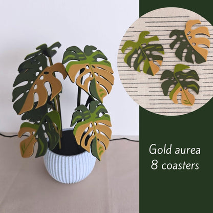 Gold aurea Monstera leaf coaster set of 8.