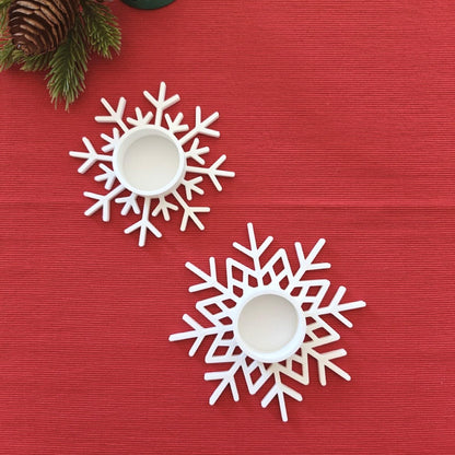 Snowflake LED Tealight Holders, Winter Candle Decor, Christmas Table Centerpiece, 3D Printed Holiday Decorations