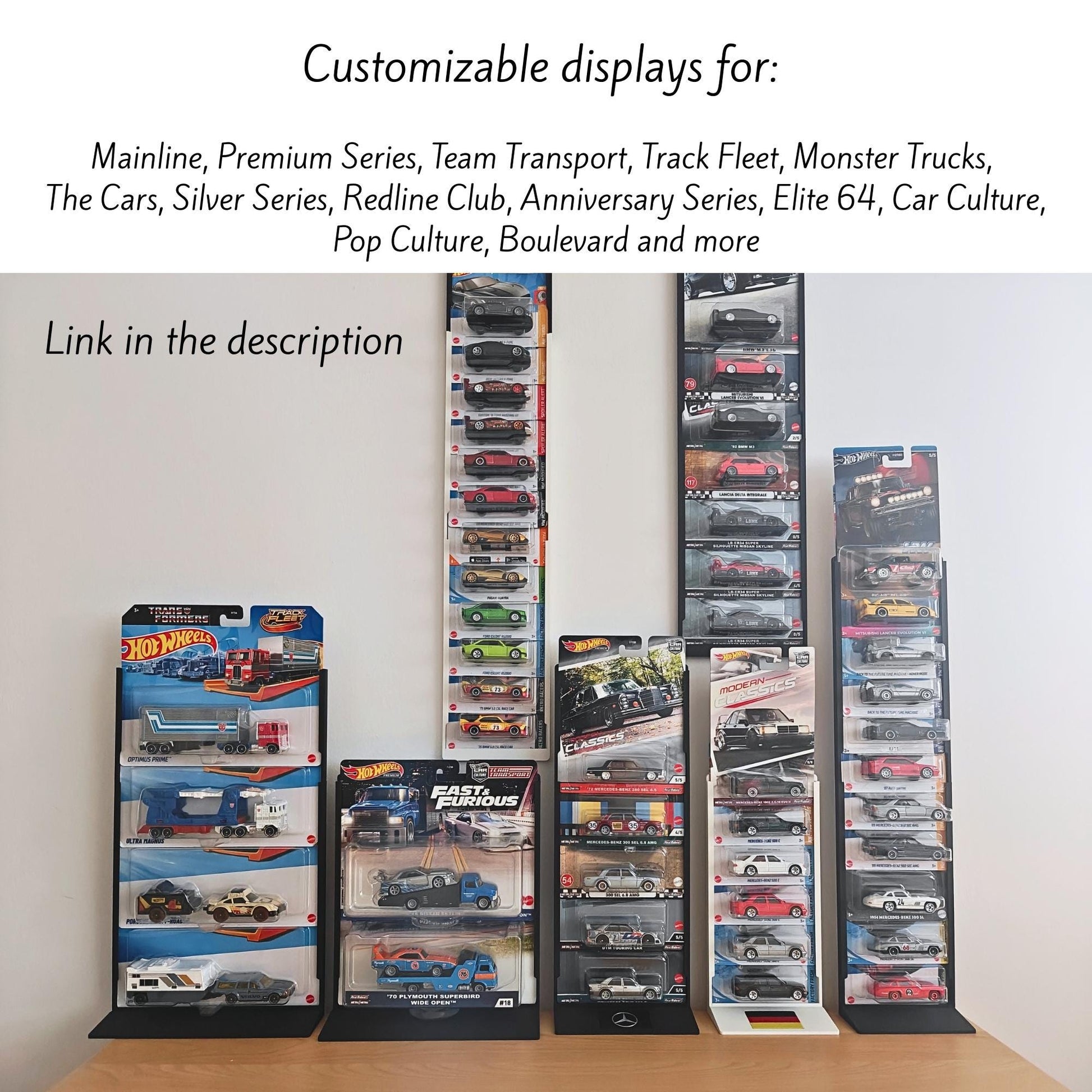 Hot Wheels 2-Pack Display Stand and Wall Mount, Fits New and Old 2-Packs, 21.3 cm (8.39 inch) Cards, Modular & Expandable