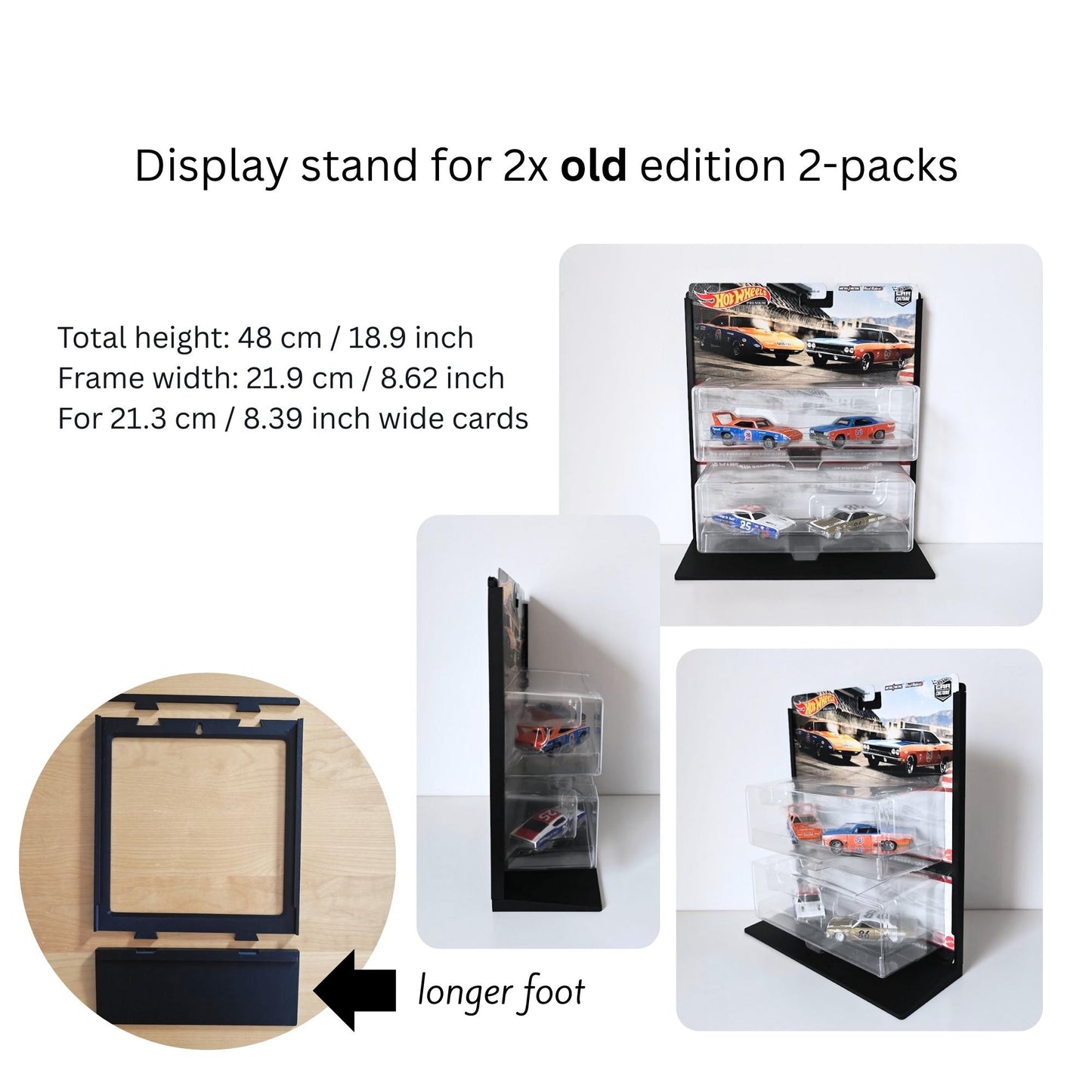 Hot Wheels 2-Pack Display Stand and Wall Mount, Fits New and Old 2-Packs, 21.3 cm (8.39 inch) Cards, Modular & Expandable