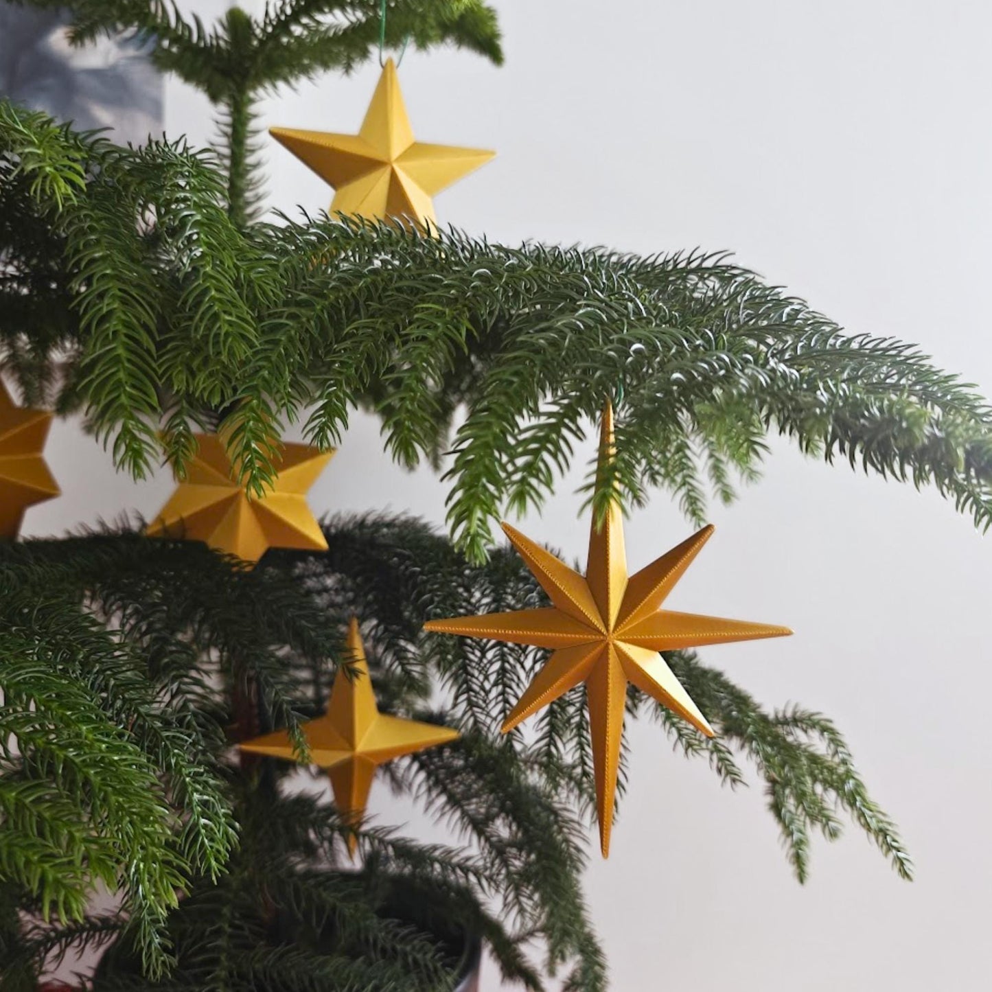 Star Ornaments Set of 5, Christmas Tree Decorations, 3D Printed Retro Holiday Decor, Mid Century Starburst, Gift Wrapping