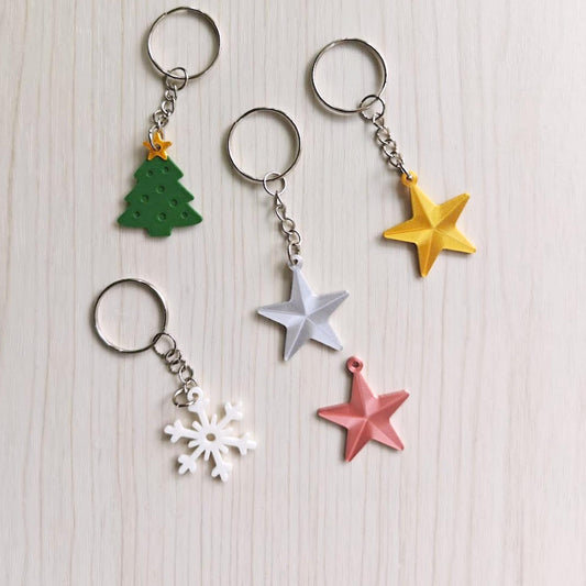 Christmas Keychains, Festive Holiday Charms, Snowflake Keychain, Christmas Tree, Star Pendant, 3d print