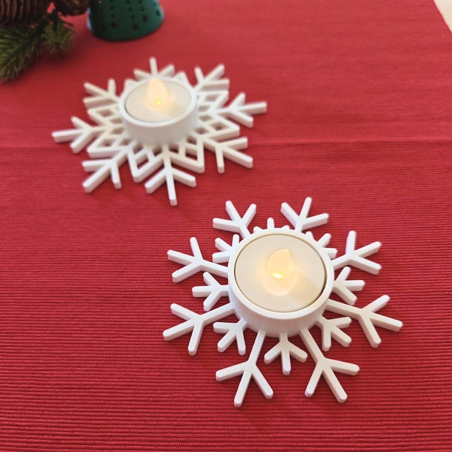 Snowflake LED Tealight Holders, Winter Candle Decor, Christmas Table Centerpiece, 3D Printed Holiday Decorations