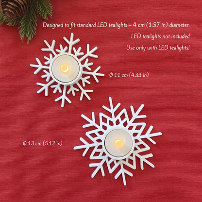 Snowflake LED Tealight Holders, Winter Candle Decor, Christmas Table Centerpiece, 3D Printed Holiday Decorations