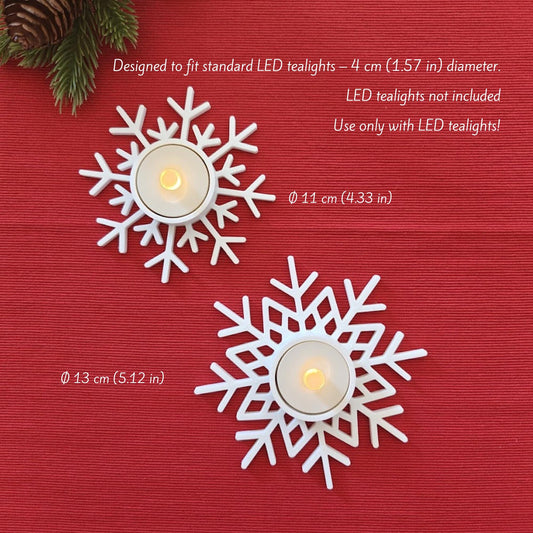 Snowflake LED Tealight Holders, Winter Candle Decor, Christmas Table Centerpiece, 3D Printed Holiday Decorations