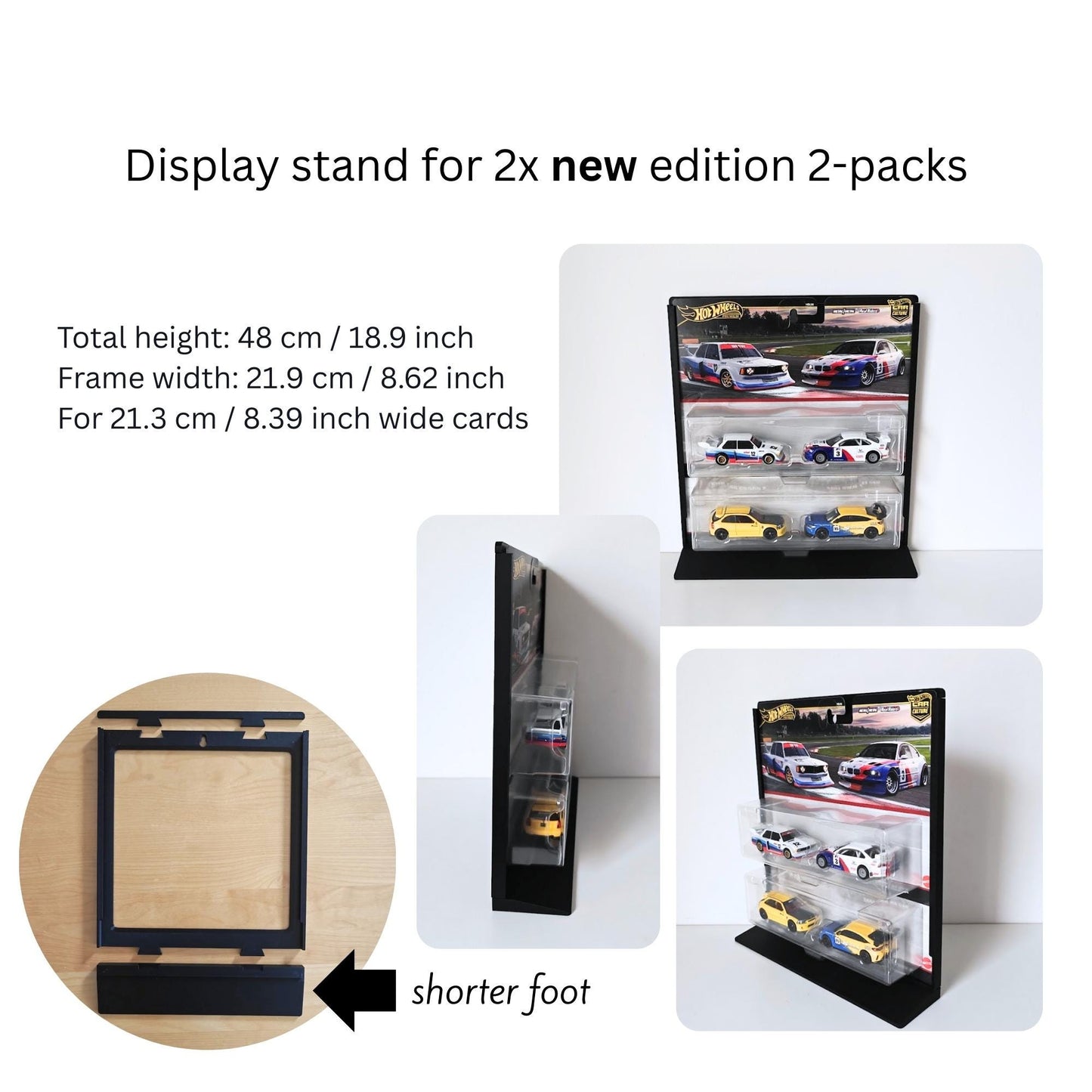 Hot Wheels 2-Pack Display Stand and Wall Mount, Fits New and Old 2-Packs, 21.3 cm (8.39 inch) Cards, Modular & Expandable