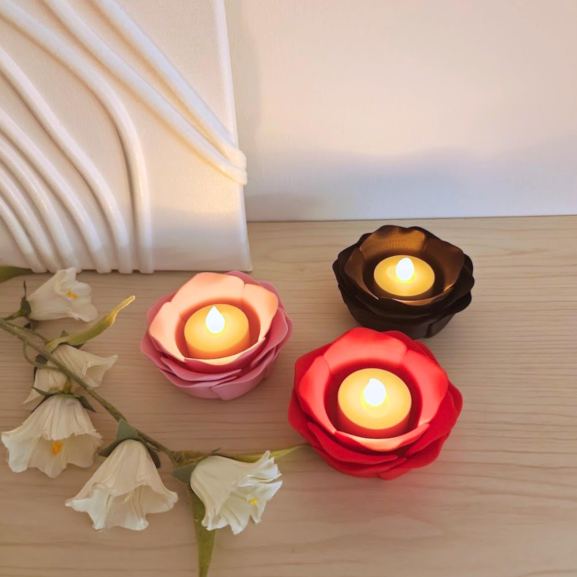 Rose LED Tealight Holder, Floral Candle Holder, Romantic Home Decor, Valentine's Day Gift, 3d print, LED Only