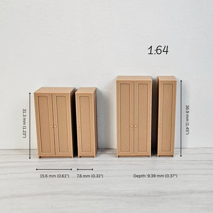 Miniature Wardrobe Closet in 1/64, 1/24, 1/18 Scale, 3D Printed Dollhouse Bedroom Furniture