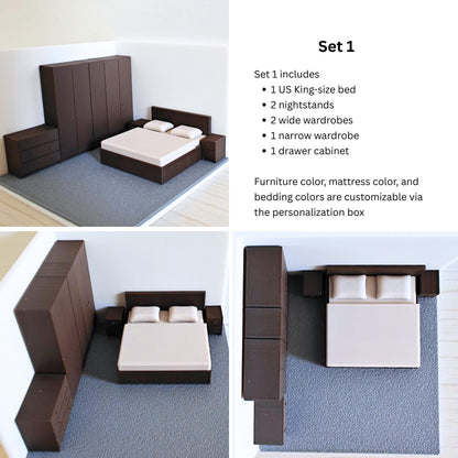 Miniature Bedroom Furniture 1/64 Scale, Diorama Accessories for Mini Displays, Model Scenes, Crafts, Hobby Projects, 3D print
