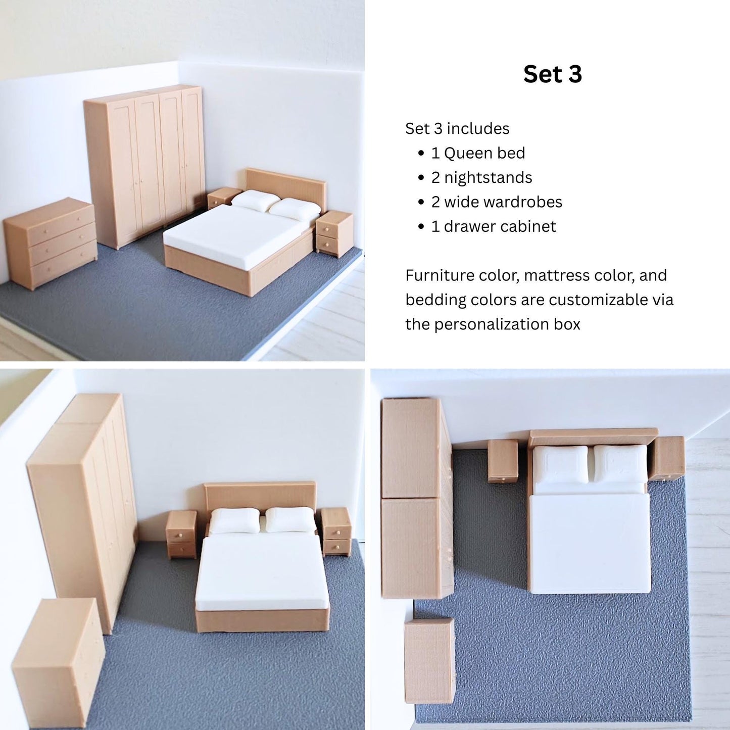 Miniature Bedroom Furniture 1/64 Scale, Diorama Accessories for Mini Displays, Model Scenes, Crafts, Hobby Projects, 3D print