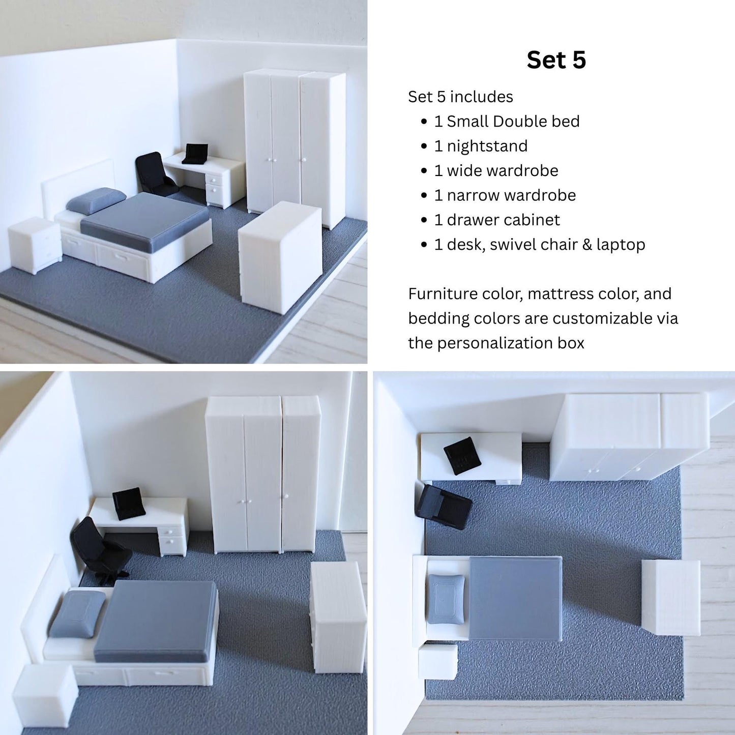 Miniature Bedroom Furniture 1/64 Scale, Diorama Accessories for Mini Displays, Model Scenes, Crafts, Hobby Projects, 3D print