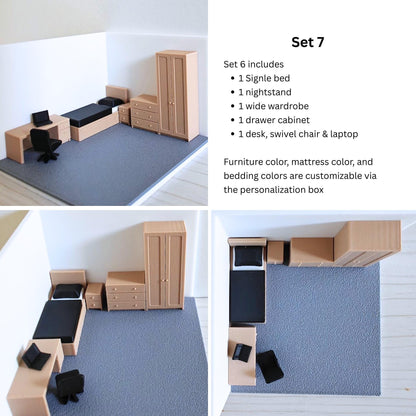 Miniature Bedroom Furniture 1/64 Scale, Diorama Accessories for Mini Displays, Model Scenes, Crafts, Hobby Projects, 3D print