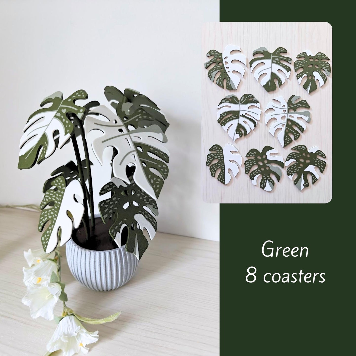 8 Coaster Monstera Thai Constellation, Eight MAGNETIC Leaves, Large Coaster Set, Gift for Plant Lovers, 3D printed Coaster Plant