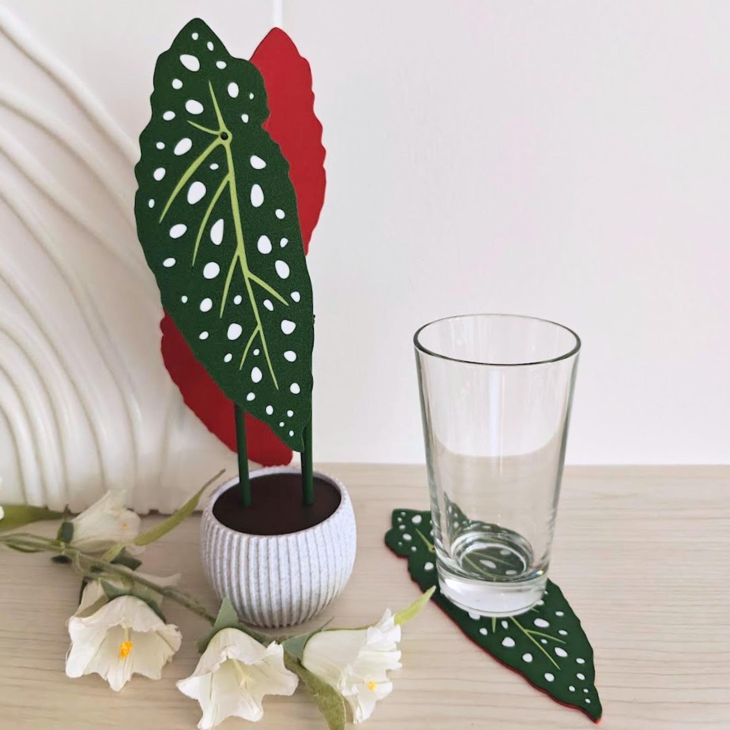 Begonia Maculata Plant Coaster Set, Leaf Coasters, 3D printed Coasters