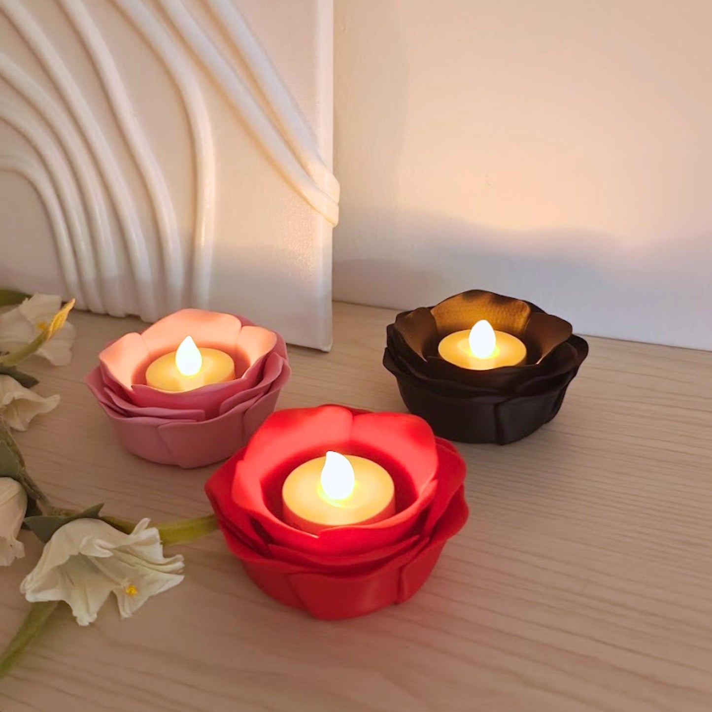Rose LED Tealight Holder, Floral Candle Holder, Romantic Home Decor, Valentine's Day Gift, 3d print, LED Only