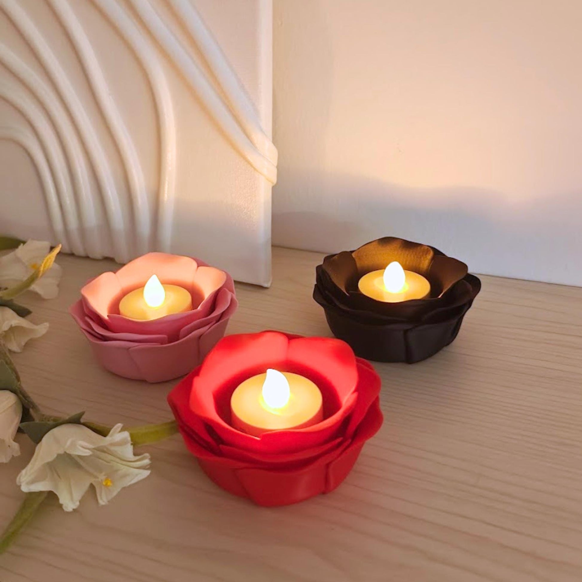Rose LED Tealight Holder, Floral Candle Holder, Romantic Home Decor, Valentine's Day Gift, 3d print, LED Only