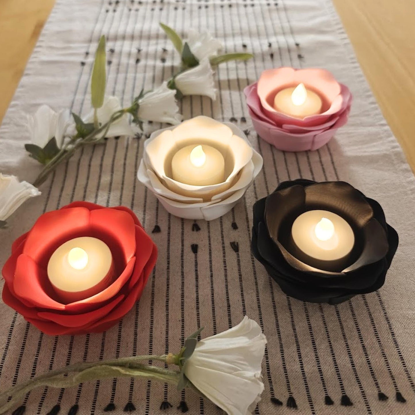 Rose LED Tealight Holder, Floral Candle Holder, Romantic Home Decor, Valentine's Day Gift, 3d print, LED Only