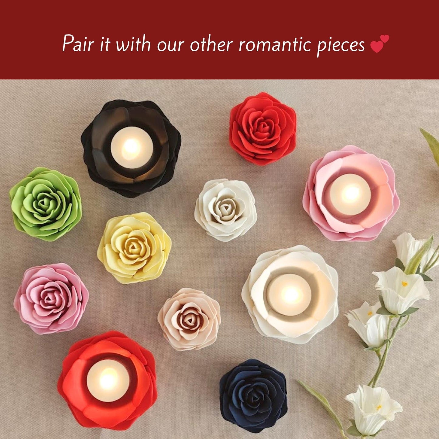 Rose LED Tealight Holder, Floral Candle Holder, Romantic Home Decor, Valentine's Day Gift, 3d print, LED Only