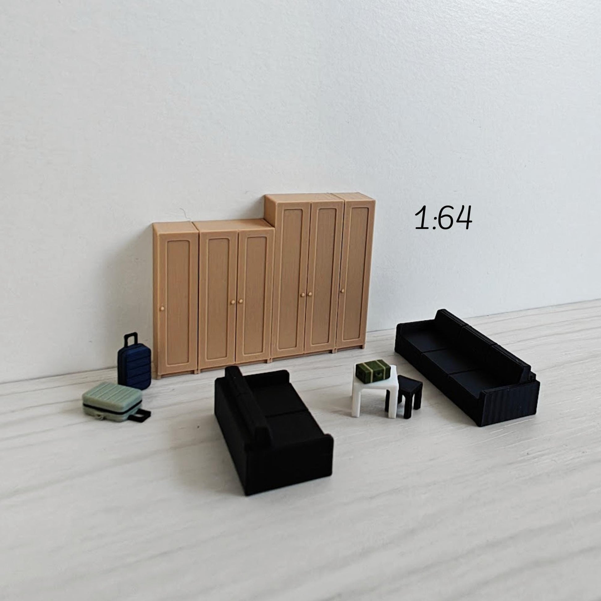 Miniature Wardrobe Closet in 1/64, 1/24, 1/18 Scale, 3D Printed Dollhouse Bedroom Furniture