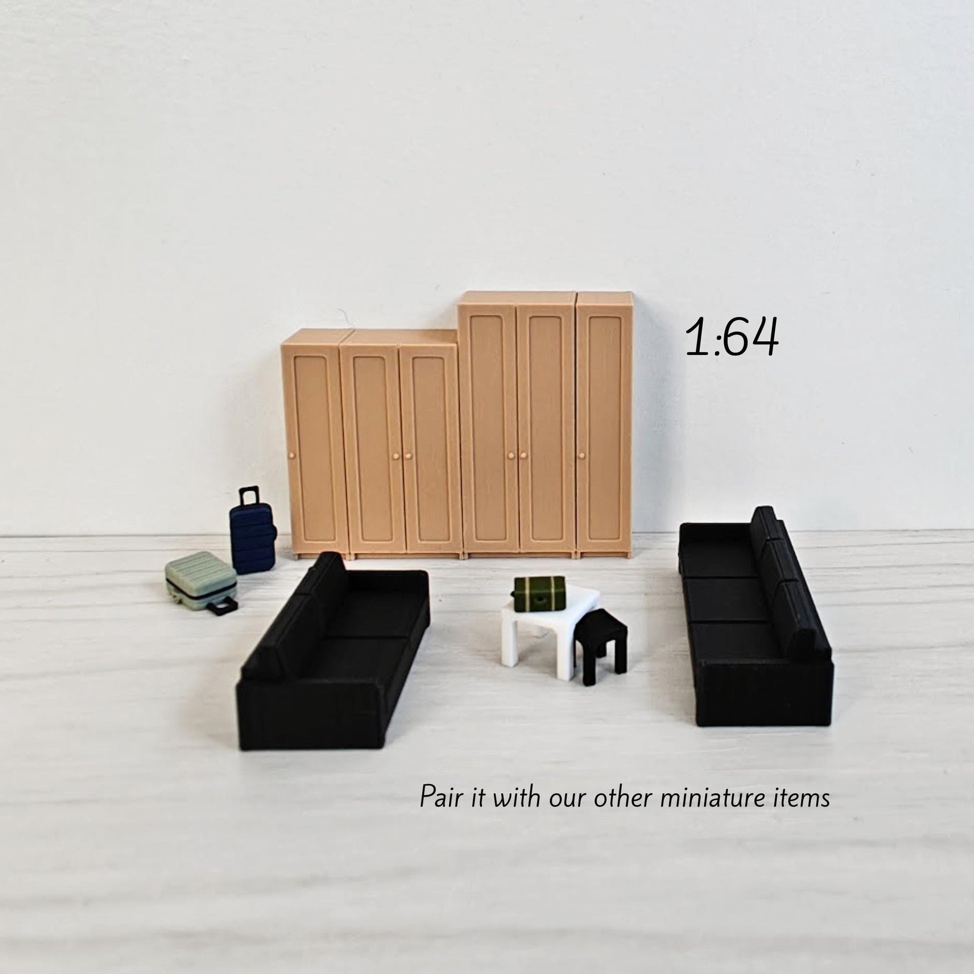 Miniature Wardrobe Closet in 1/64, 1/24, 1/18 Scale, 3D Printed Dollhouse Bedroom Furniture
