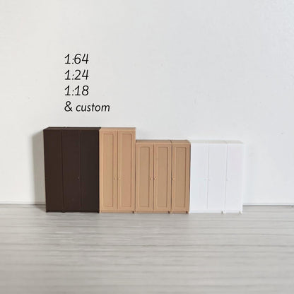 Miniature Wardrobe Closet in 1/64, 1/24, 1/18 Scale, 3D Printed Dollhouse Bedroom Furniture