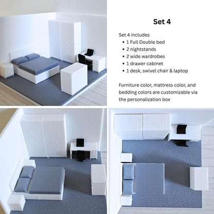 Miniature Bedroom Furniture 1/64 Scale, Diorama Accessories for Mini Displays, Model Scenes, Crafts, Hobby Projects, 3D print