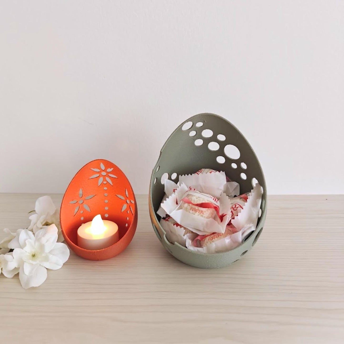 Open Eggshell Tealight Holder & Candy Bowl, Easter Table Decor, Housewarming Gift, 3d print