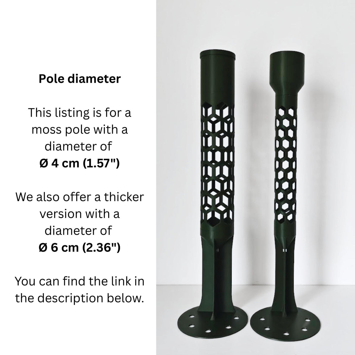 Pole diameter comparison showing 4 cm moss pole size