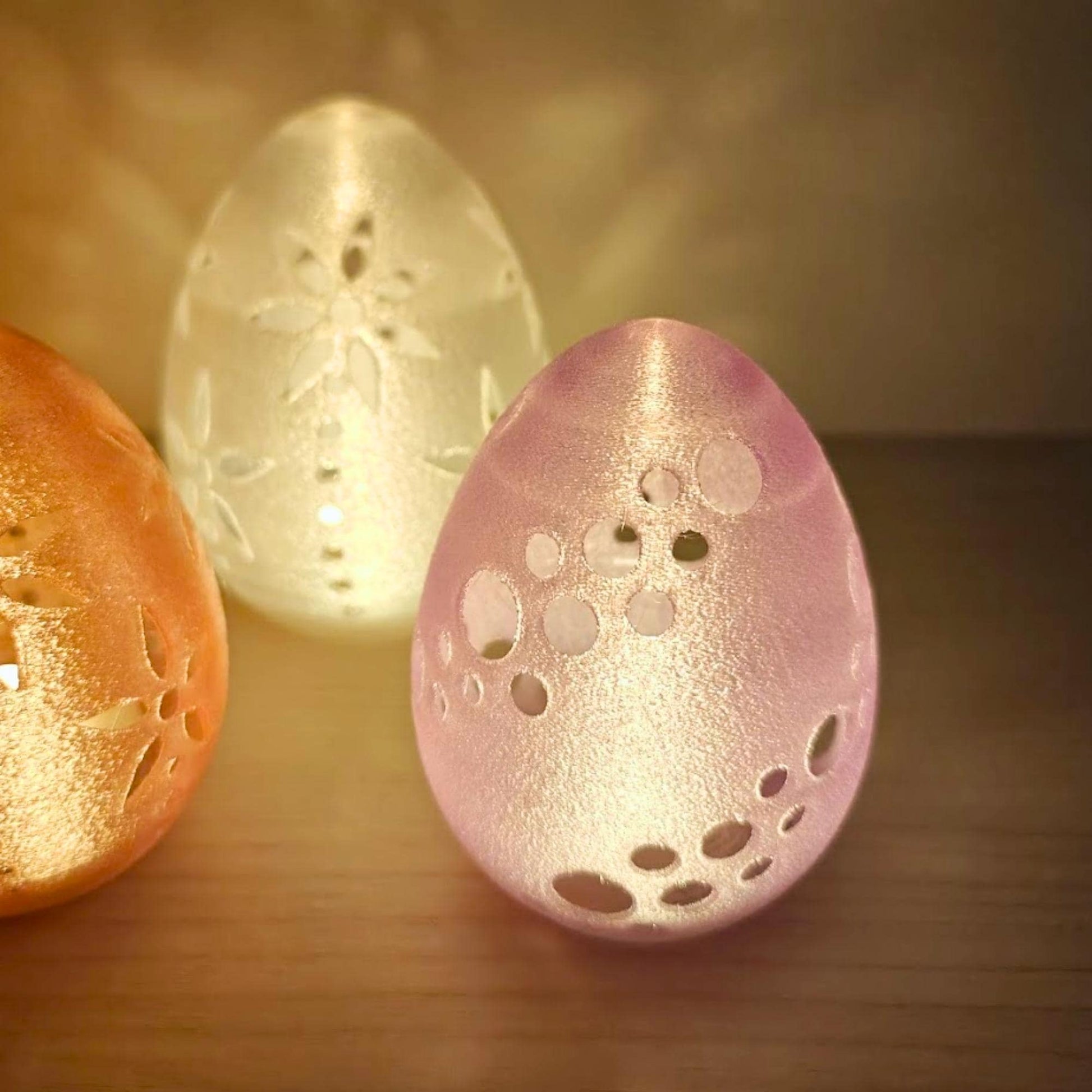Glowing Easter Egg Decor, Translucent LED Tealight Holder, Spring Table Decoration, Housewarming Gift, 3d print