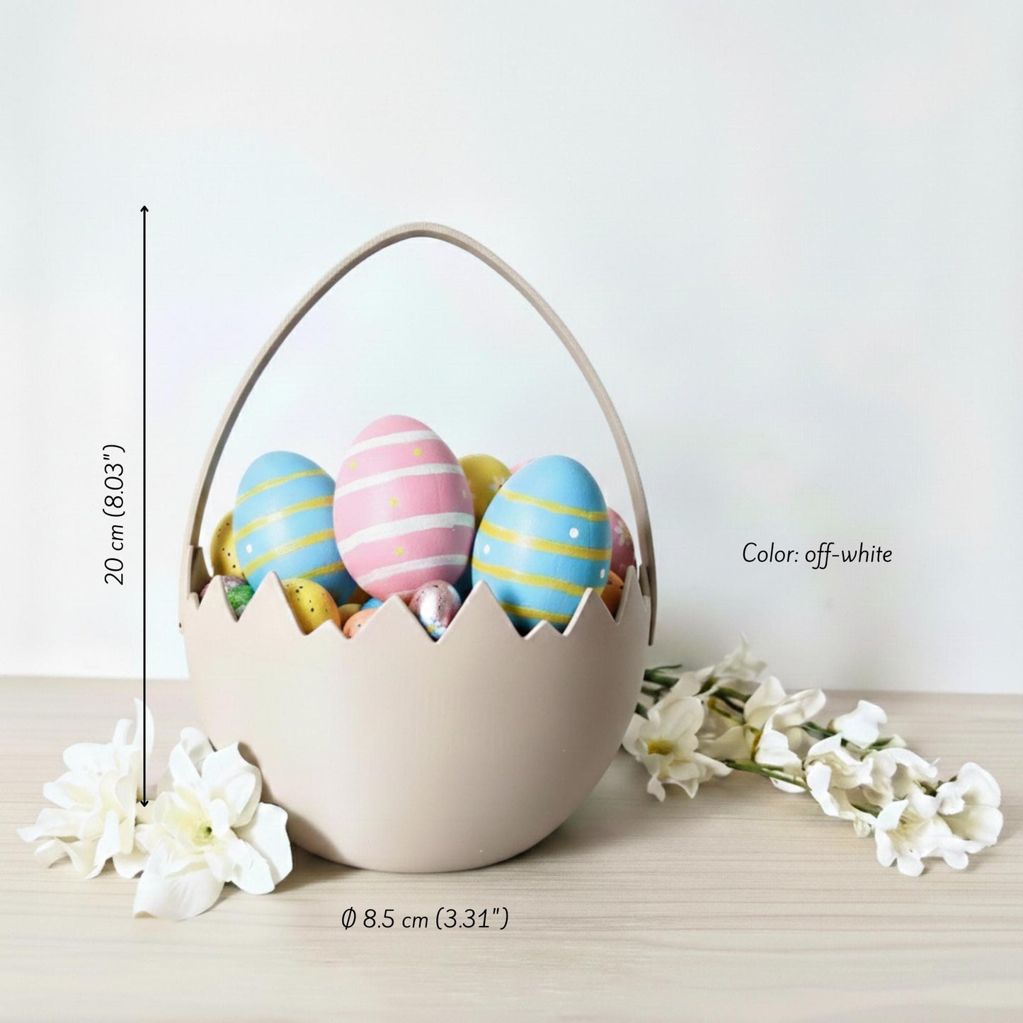 Easter Egg Basket with Handle, Cracked Egg Bowl, Spring Decor, Table Centerpiece, Gift Basket, 3d print