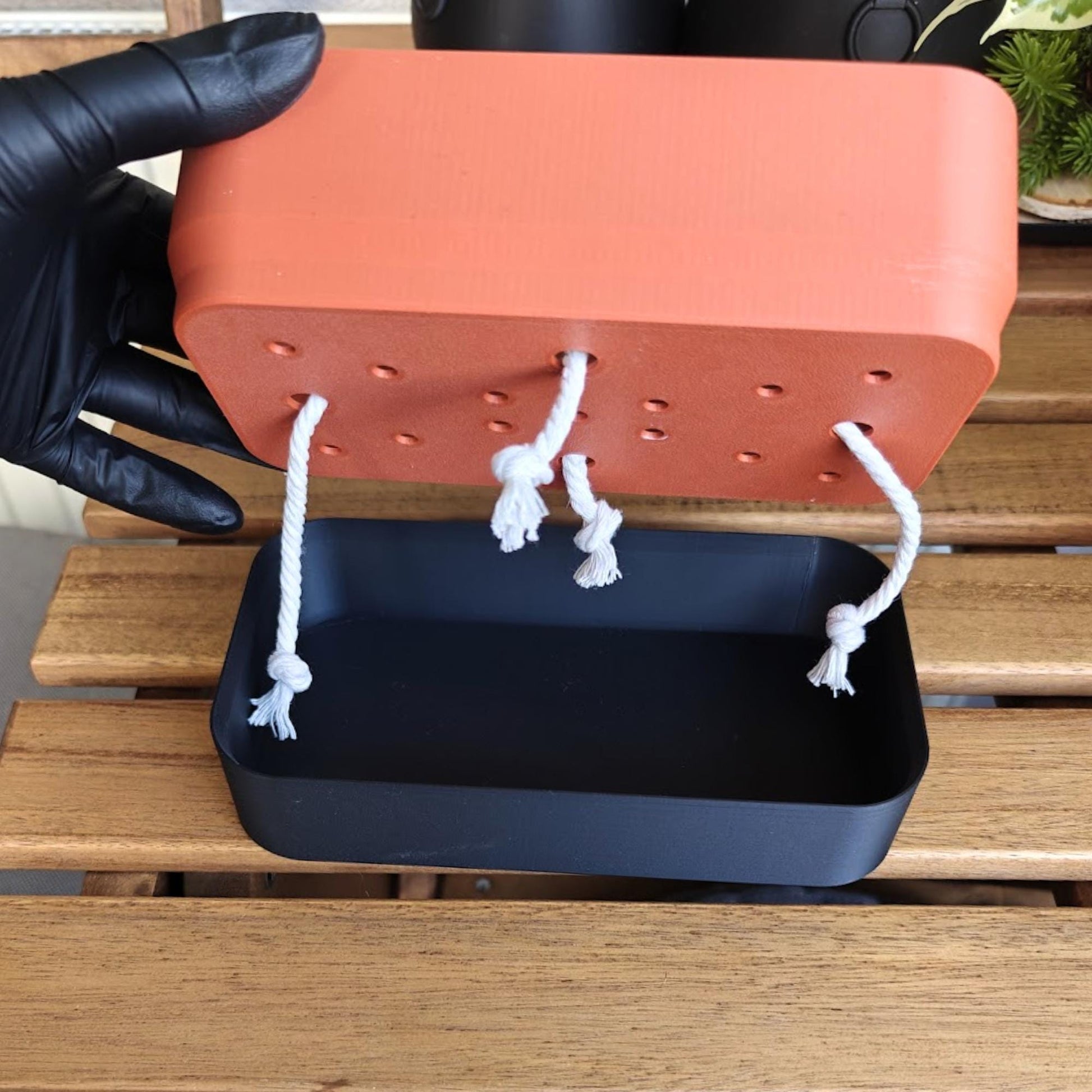 Wick system setup with rope, water absorption for self watering planter