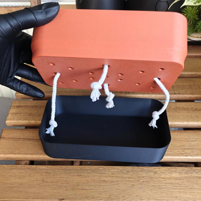 Wick system setup with rope, water absorption for self watering planter