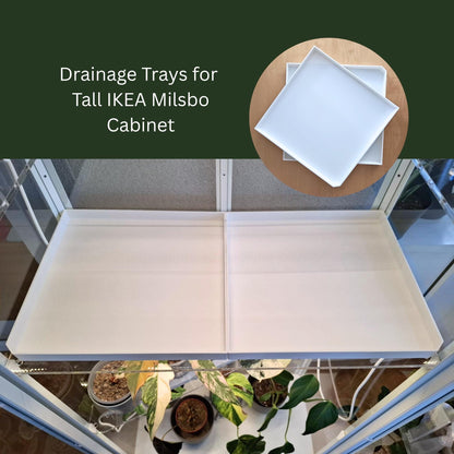 Drainage trays installed inside IKEA Milsbo Tall cabinet shelf
