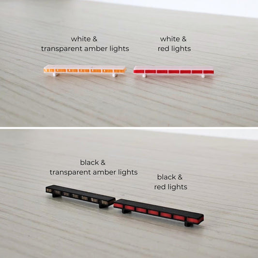 Roof light bar color variants white transparent red and black options