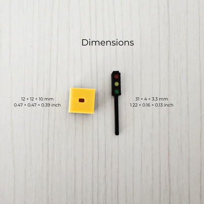 Dimensions of 1/64 traffic light and base with measurements in mm and inches