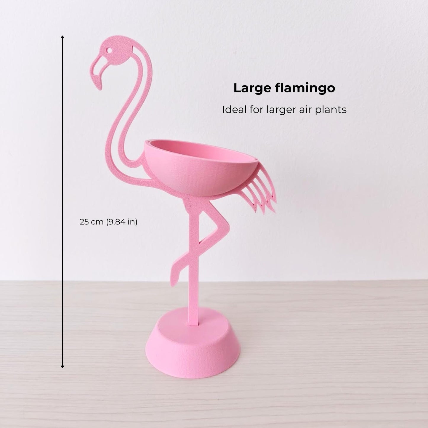 Large flamingo air plant holder dimensions, 25 cm (9.84 in) height