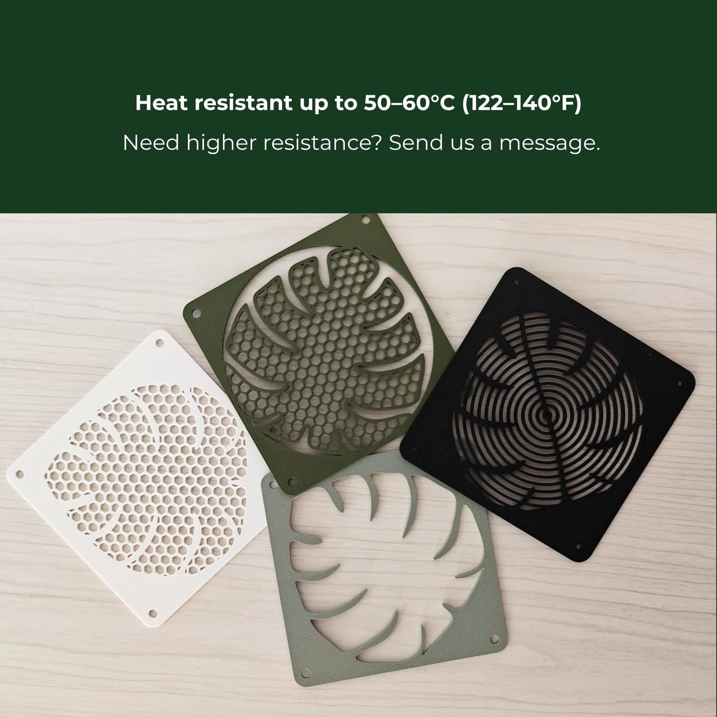 Set of monstera fan covers with heat resistance note up to 50–60°C