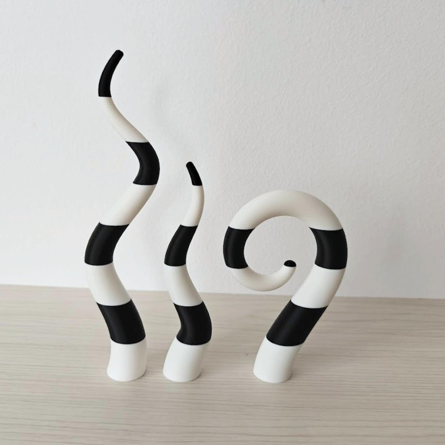 Black and white striped sandworm decor set, Beetlejuice-inspired shelf decoration