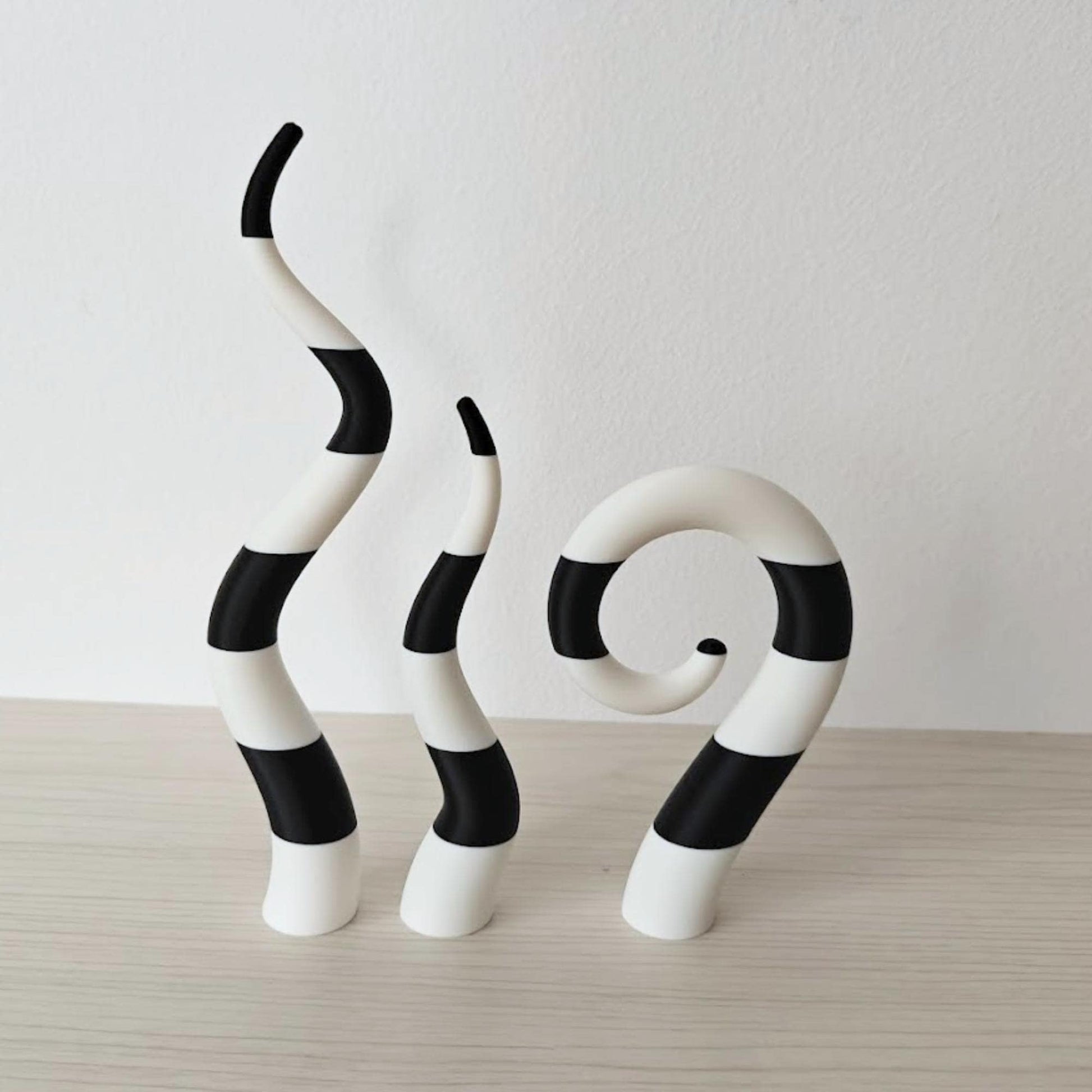 Black and white striped sandworm decor set, Beetlejuice-inspired shelf decoration