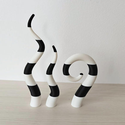 Black and white striped sandworm decor set, Beetlejuice-inspired shelf decoration