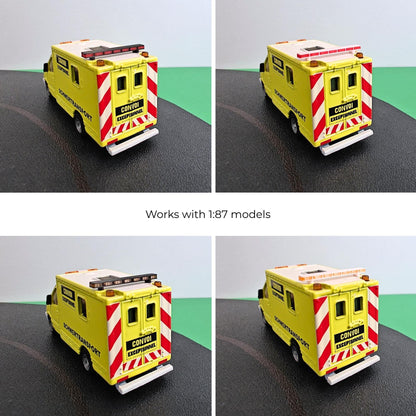 Roof light bar compatibility shown on 1:87 scale ambulance models