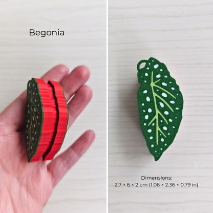 Begonia leaf clicker fidget with double-sided design and dimensions